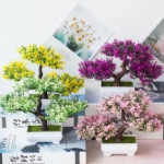 Artificial Mini Bonsai Tree Pot Plant Flowers Potted Ornaments Home Decor Lifelike Greener Tabletop Accent Pine Trees Artificial Plants Bonsai with Po